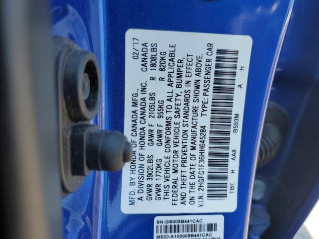 Photo 11 VIN: 2HGFC1F36HH645284 - HONDA CIVIC EX 