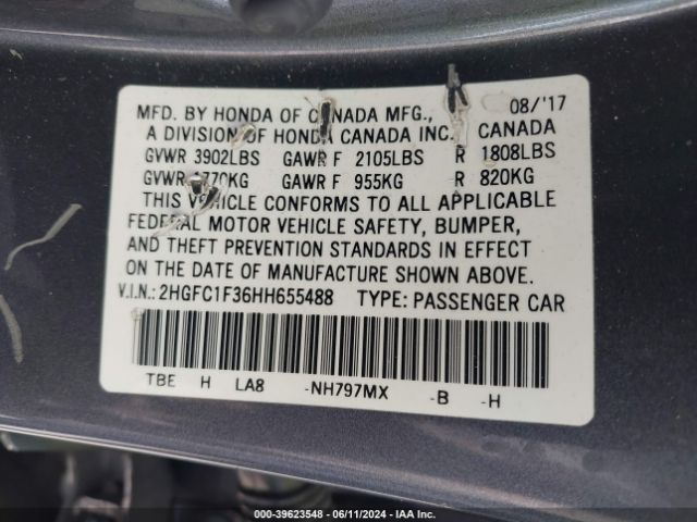 Photo 8 VIN: 2HGFC1F36HH655488 - HONDA CIVIC 