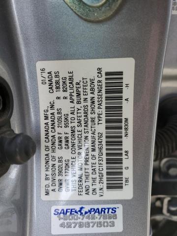 Photo 11 VIN: 2HGFC1F37GH634762 - HONDA CIVIC 