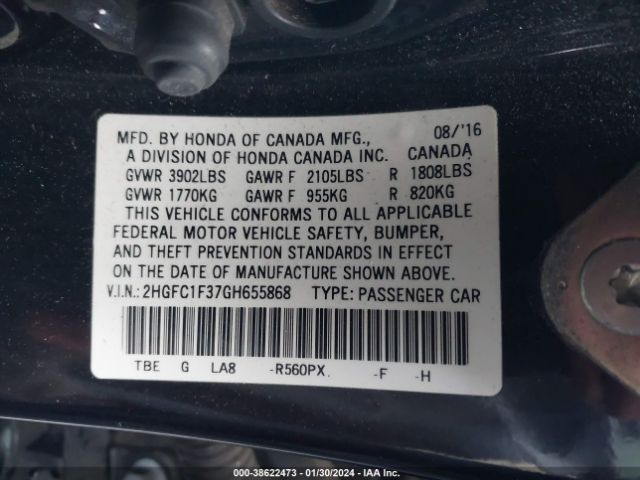 Photo 8 VIN: 2HGFC1F37GH655868 - HONDA CIVIC 