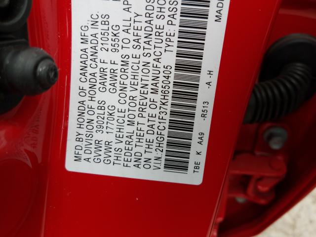 Photo 9 VIN: 2HGFC1F37KH650405 - HONDA CIVIC 