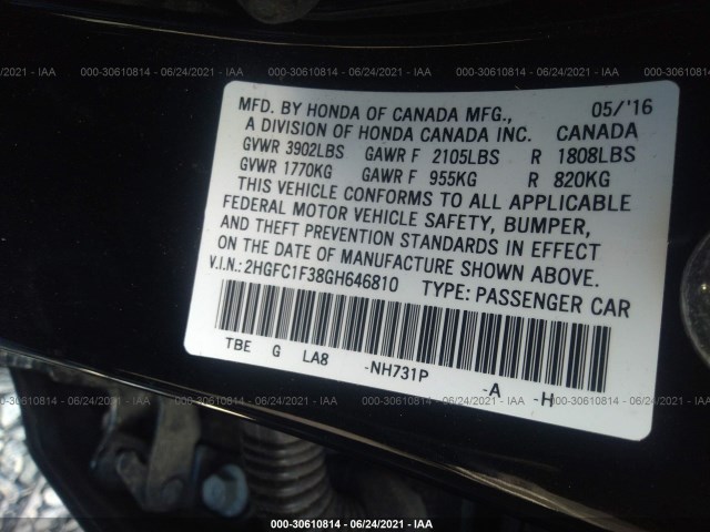 Photo 8 VIN: 2HGFC1F38GH646810 - HONDA CIVIC SEDAN 