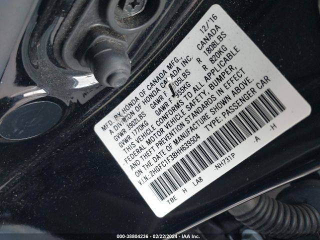 Photo 8 VIN: 2HGFC1F38HH639504 - HONDA CIVIC 