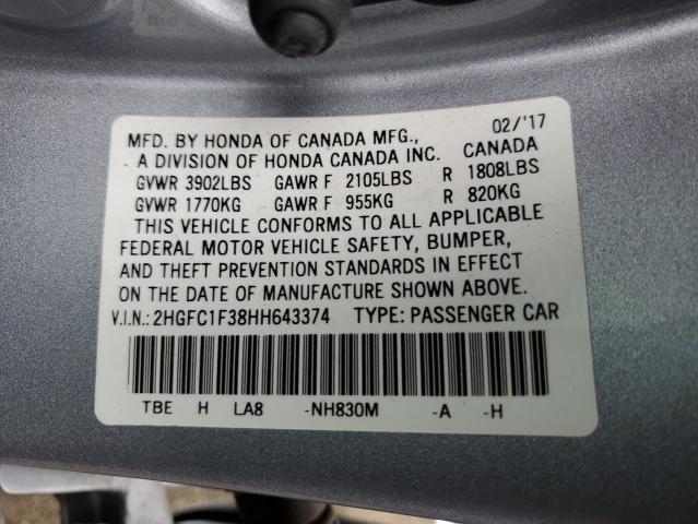 Photo 11 VIN: 2HGFC1F38HH643374 - HONDA CIVIC EX 