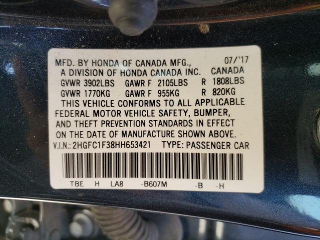 Photo 9 VIN: 2HGFC1F38HH653421 - HONDA CIVIC EX 