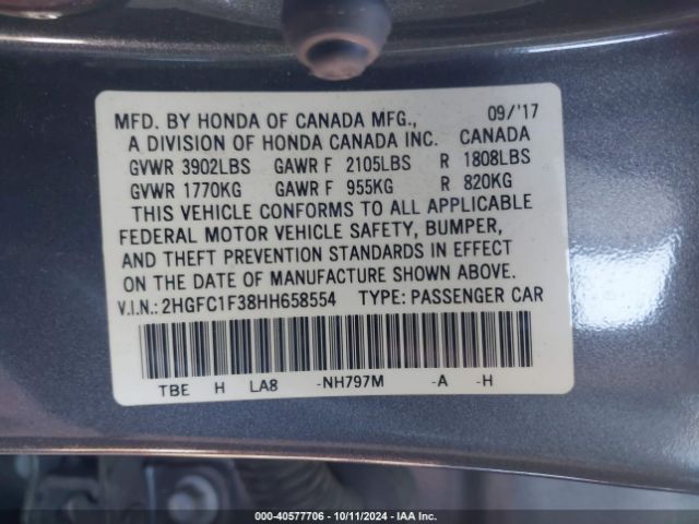 Photo 8 VIN: 2HGFC1F38HH658554 - HONDA CIVIC 