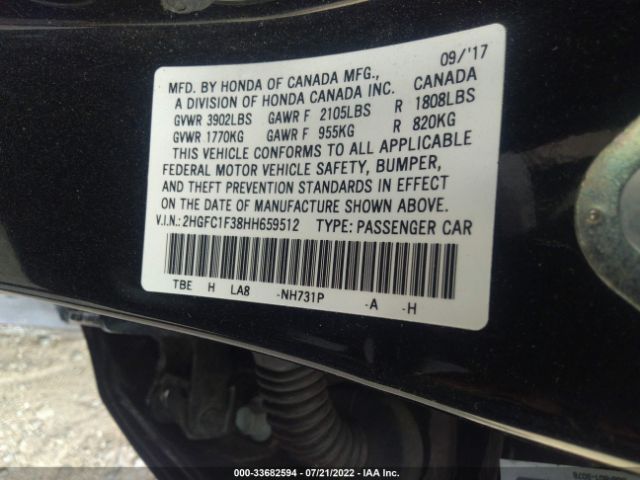 Photo 8 VIN: 2HGFC1F38HH659512 - HONDA CIVIC SEDAN 