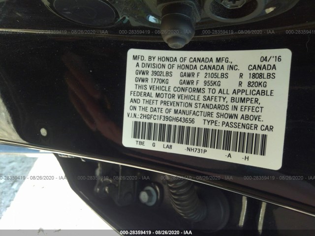 Photo 8 VIN: 2HGFC1F39GH643656 - HONDA CIVIC SEDAN 