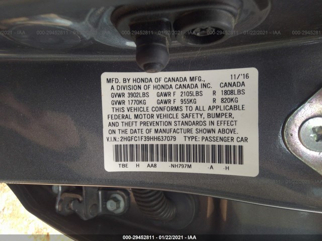 Photo 8 VIN: 2HGFC1F39HH637079 - HONDA CIVIC SEDAN 