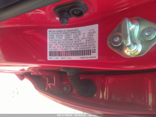 Photo 8 VIN: 2HGFC1F39LH681110 - HONDA CIVIC SEDAN 