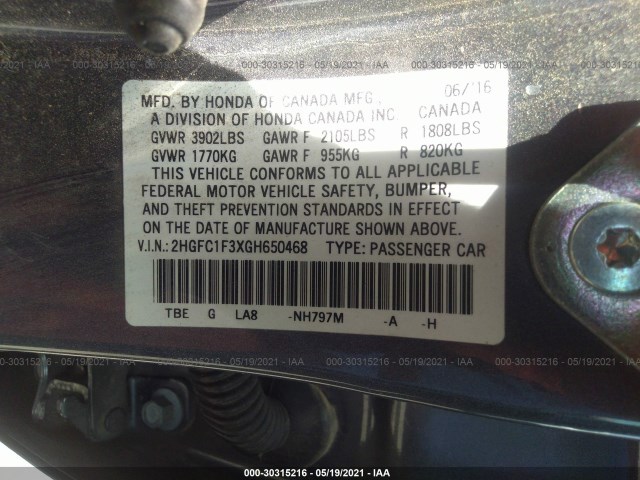 Photo 8 VIN: 2HGFC1F3XGH650468 - HONDA CIVIC SEDAN 