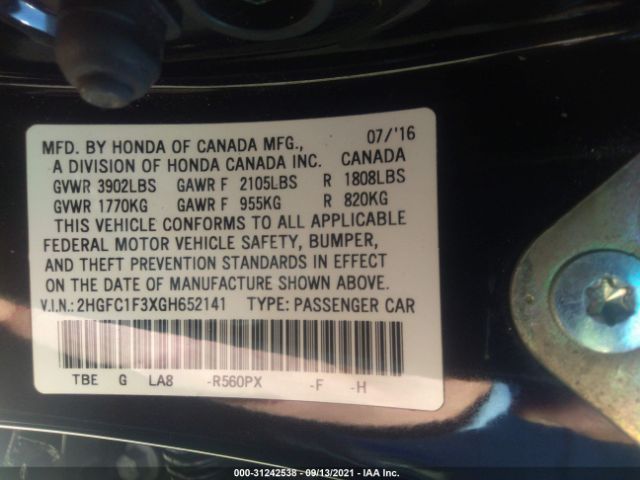 Photo 8 VIN: 2HGFC1F3XGH652141 - HONDA CIVIC SEDAN 