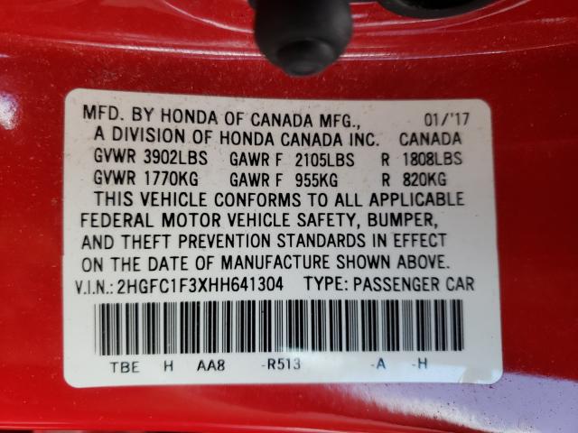 Photo 9 VIN: 2HGFC1F3XHH641304 - HONDA CIVIC EX 