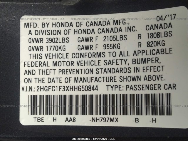 Photo 8 VIN: 2HGFC1F3XHH650844 - HONDA CIVIC SEDAN 