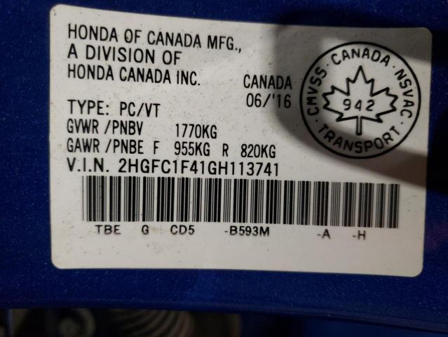 Photo 11 VIN: 2HGFC1F41GH113741 - HONDA CIVIC EX 