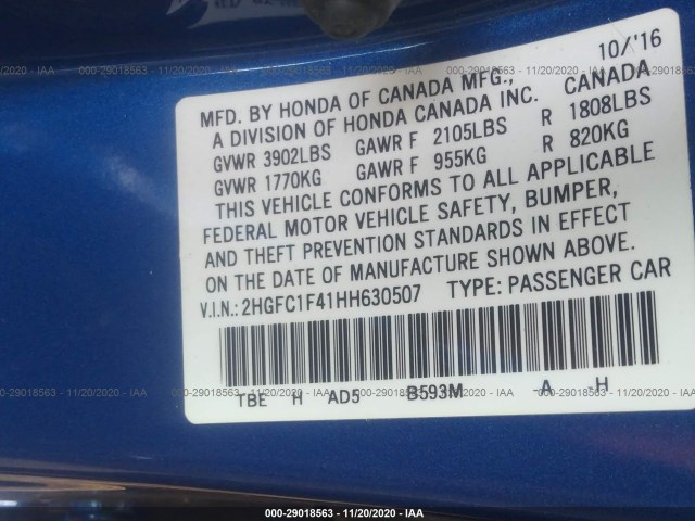 Photo 8 VIN: 2HGFC1F41HH630507 - HONDA CIVIC 