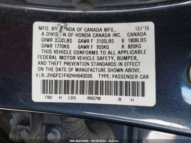 Photo 8 VIN: 2HGFC1F42HH640026 - HONDA CIVIC 