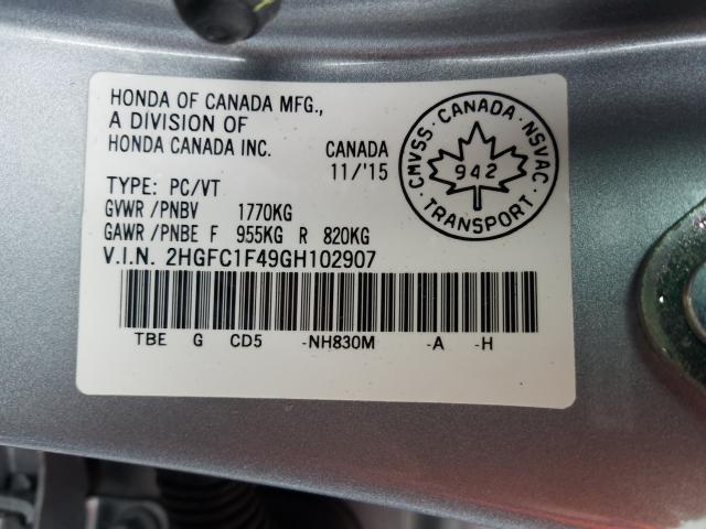 Photo 9 VIN: 2HGFC1F49GH102907 - HONDA CIVIC EX 