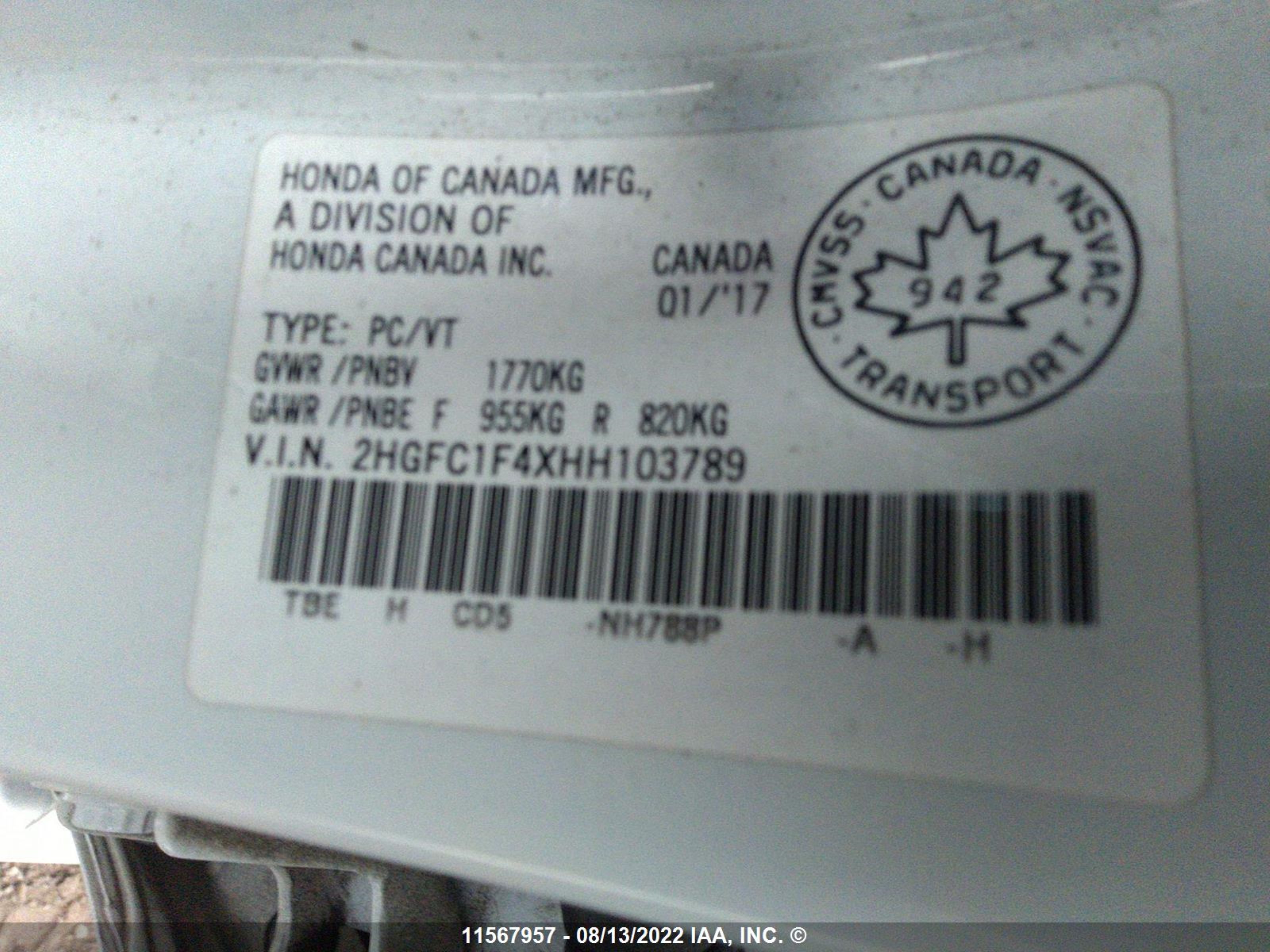 Photo 8 VIN: 2HGFC1F4XHH103789 - HONDA CIVIC 