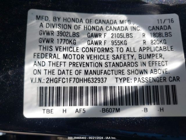 Photo 8 VIN: 2HGFC1F70HH632937 - HONDA CIVIC 