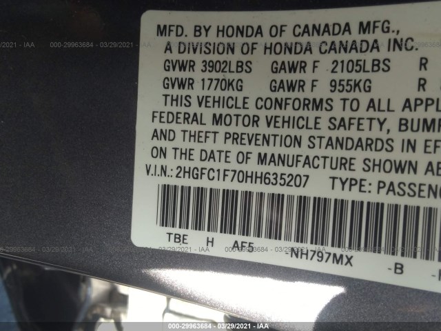 Photo 8 VIN: 2HGFC1F70HH635207 - HONDA CIVIC SEDAN 