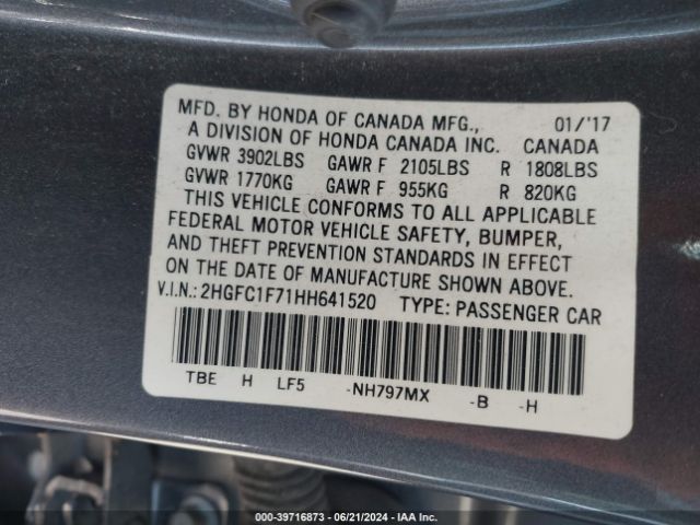 Photo 8 VIN: 2HGFC1F71HH641520 - HONDA CIVIC 