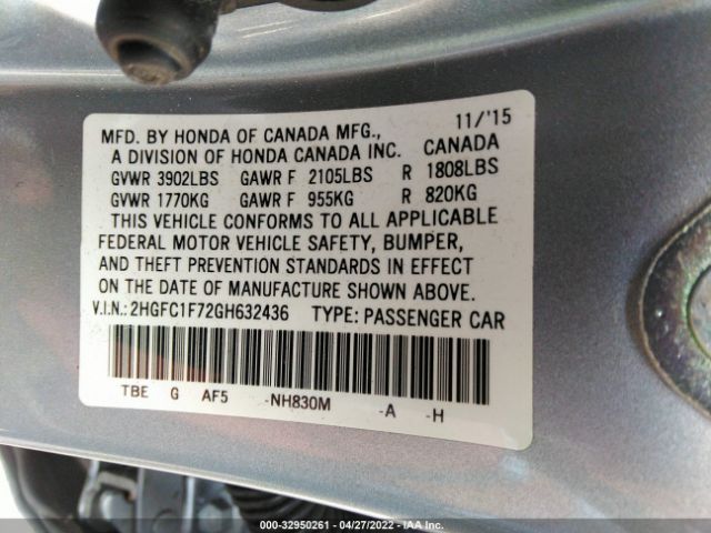 Photo 8 VIN: 2HGFC1F72GH632436 - HONDA CIVIC 