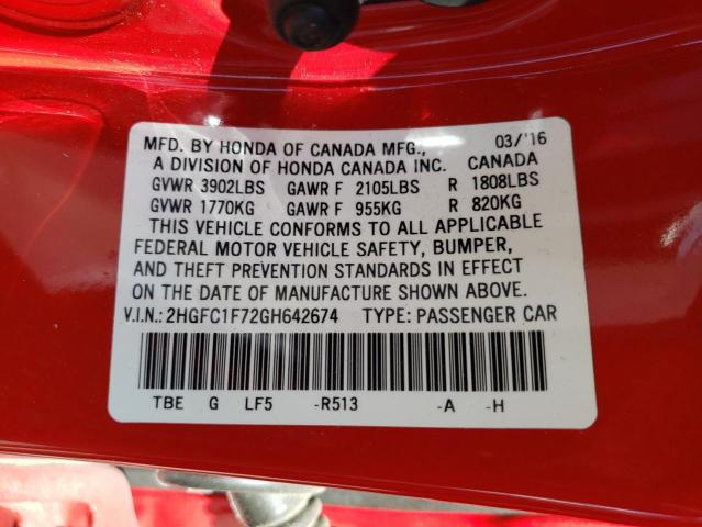 Photo 9 VIN: 2HGFC1F72GH642674 - HONDA CIVIC EXL 