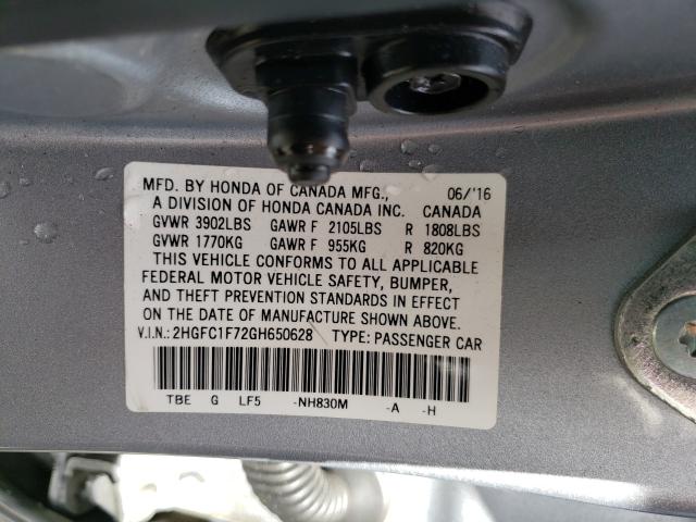 Photo 9 VIN: 2HGFC1F72GH650628 - HONDA CIVIC EXL 