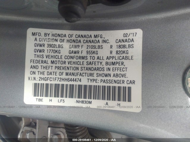 Photo 8 VIN: 2HGFC1F72HH644474 - HONDA CIVIC SEDAN 