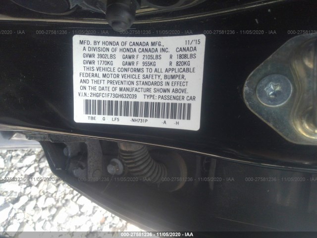 Photo 8 VIN: 2HGFC1F73GH632039 - HONDA CIVIC SEDAN 