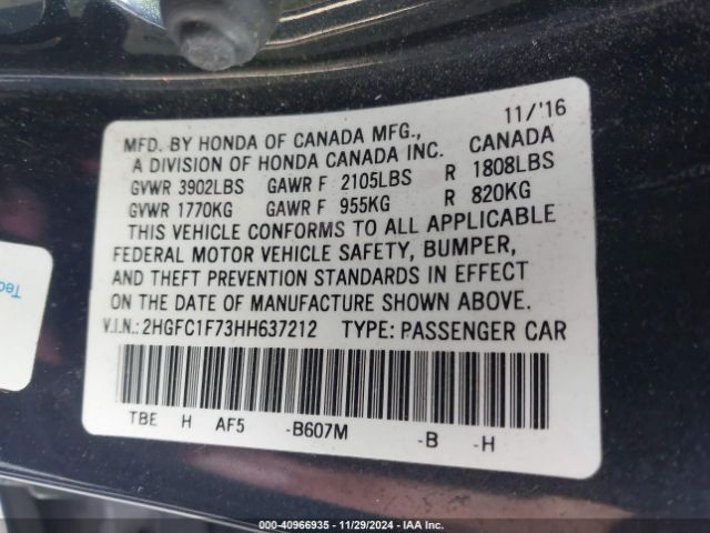 Photo 8 VIN: 2HGFC1F73HH637212 - HONDA CIVIC 