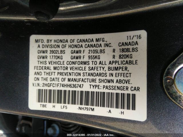 Photo 8 VIN: 2HGFC1F74HH636747 - HONDA CIVIC SEDAN 