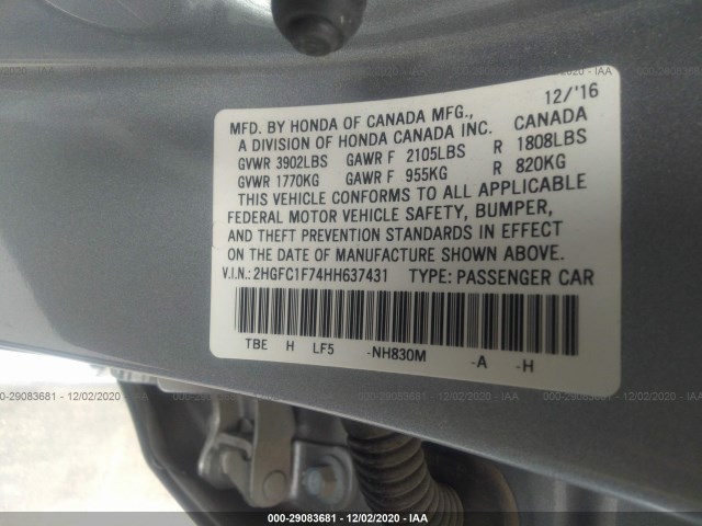 Photo 8 VIN: 2HGFC1F74HH637431 - HONDA CIVIC SEDAN 