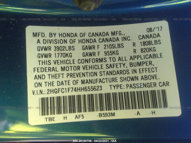 Photo 8 VIN: 2HGFC1F74HH655623 - HONDA CIVIC SEDAN 