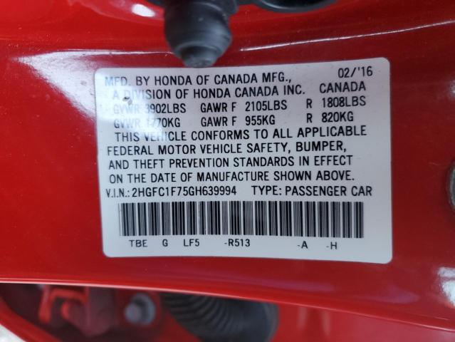 Photo 11 VIN: 2HGFC1F75GH639994 - HONDA CIVIC EXL 