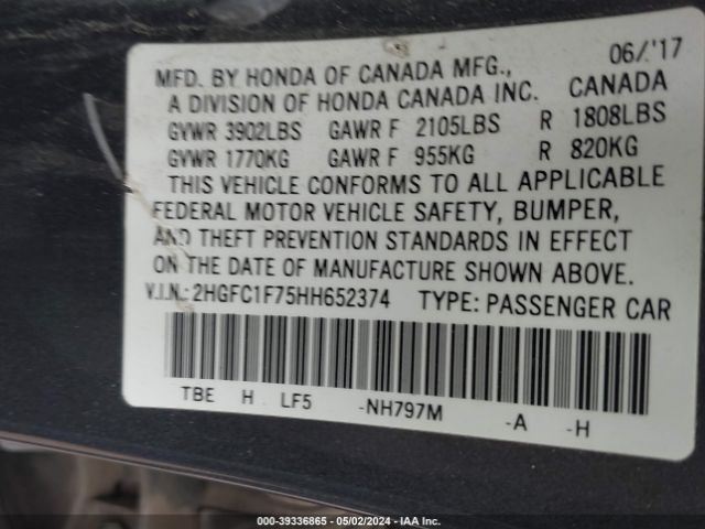 Photo 8 VIN: 2HGFC1F75HH652374 - HONDA CIVIC 