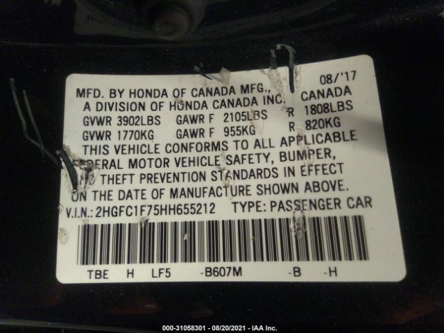 Photo 8 VIN: 2HGFC1F75HH655212 - HONDA CIVIC SEDAN 