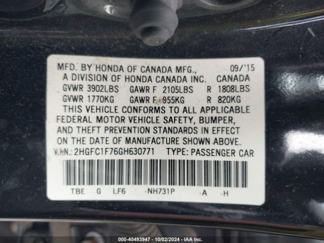 Photo 8 VIN: 2HGFC1F76GH630771 - HONDA CIVIC 