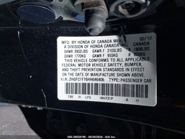 Photo 8 VIN: 2HGFC1F76HH646406 - HONDA CIVIC 