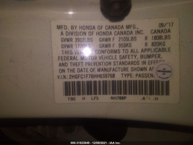 Photo 8 VIN: 2HGFC1F76HH659768 - HONDA CIVIC SEDAN 