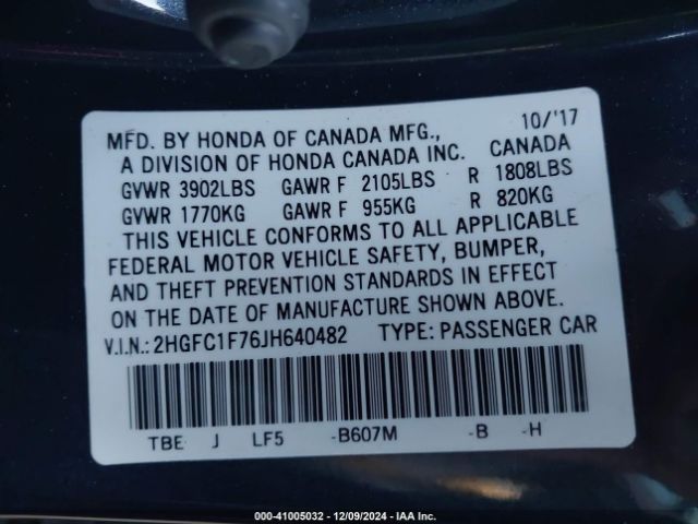 Photo 8 VIN: 2HGFC1F76JH640482 - HONDA CIVIC 