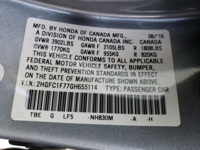 Photo 9 VIN: 2HGFC1F77GH655114 - HONDA CIVIC EXL 