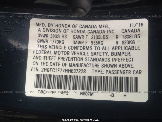 Photo 8 VIN: 2HGFC1F77HH637228 - HONDA CIVIC SEDAN 