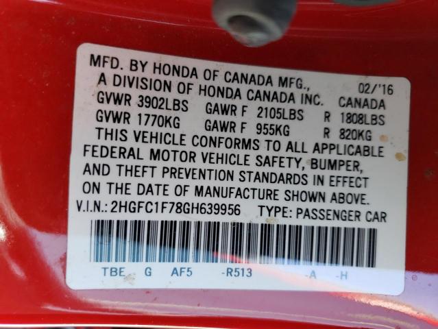 Photo 11 VIN: 2HGFC1F78GH639956 - HONDA CIVIC EXL 