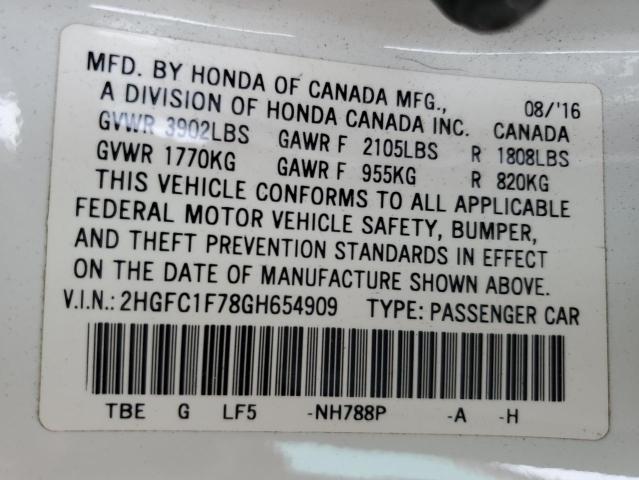 Photo 12 VIN: 2HGFC1F78GH654909 - HONDA CIVIC 