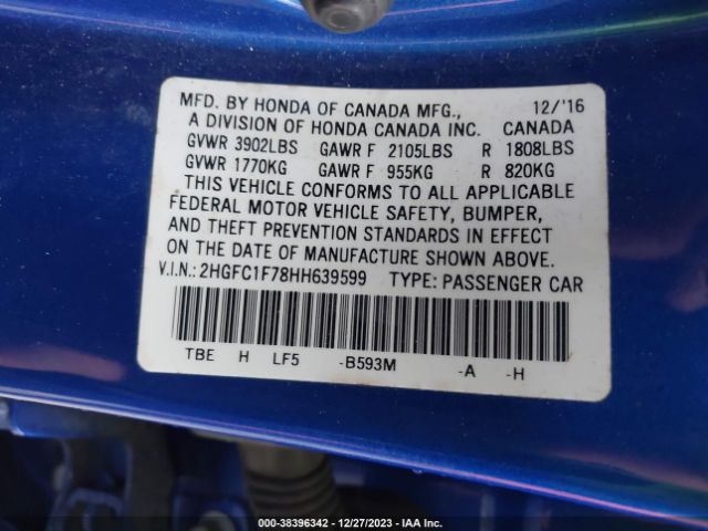 Photo 8 VIN: 2HGFC1F78HH639599 - HONDA CIVIC 