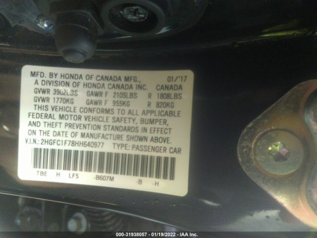 Photo 8 VIN: 2HGFC1F78HH640977 - HONDA CIVIC SEDAN 