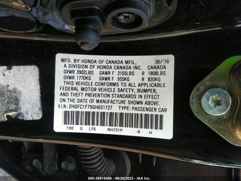 Photo 8 VIN: 2HGFC1F79GH651727 - HONDA CIVIC 