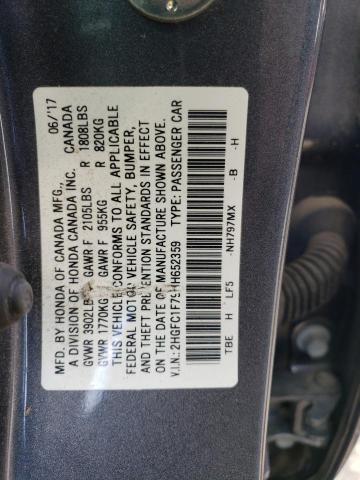 Photo 11 VIN: 2HGFC1F79HH652359 - HONDA CIVIC EXL 